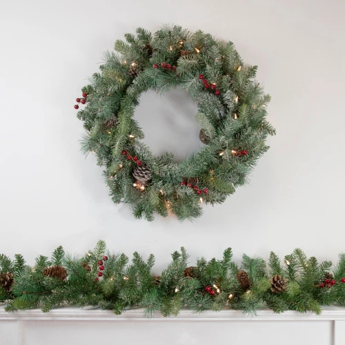 Northlight Pre-Lit Snowy Waterloo Pine Artificial Christmas Wreath - 24-Inch, Clear Lights 2 Northlight Pre-Lit Snowy Waterloo Pine Artificial Christmas Wreath - 24-Inch, Clear Lights - Image 2