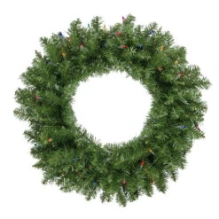 Northlight Pre-Lit Rockwood Pine Artificial Christmas Wreath, 24-Inch, Multi Lights
