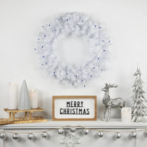 Northlight Pre-Lit Woodbury White Pine Artificial Christmas Wreath, 24-Inch, Blue Lights 2 Northlight Pre-Lit Woodbury White Pine Artificial Christmas Wreath, 24-Inch, Blue Lights - Image 2