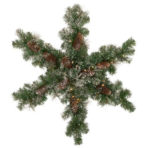 Northlight Pre-Lit Battery Operated Frosted Mixed Pine Christmas Snowflake Wreath - 32" - Warm White LED Lights 1 Northlight Pre-Lit Battery Operated Frosted Mixed Pine Christmas Snowflake Wreath - 32" - Warm White LED Lights