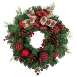 Northlight Pine Artificial Christmas Wreath With Bows And Plaid Ornaments - 24" - Unlit