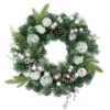 Northlight Green Pine Frosted Artificial Christmas Wreath With Laced Ornaments, 24-Inch, Unlit