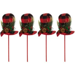 Northlight Set Of 4 Red And Black Plaid Plush Winter Hat Christmas Picks 15" -Northlight Sale Store northlight sm94873 02 90331.1696003617