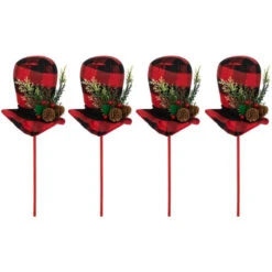 Northlight Set Of 4 Red And Black Plaid Plush Winter Hat Christmas Picks 15" -Northlight Sale Store northlight sm94873 03 57385.1696003617