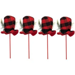 Northlight Set Of 4 Red And Black Plaid Plush Winter Hat Christmas Picks 15" -Northlight Sale Store northlight sm94873 04 55664.1695830554