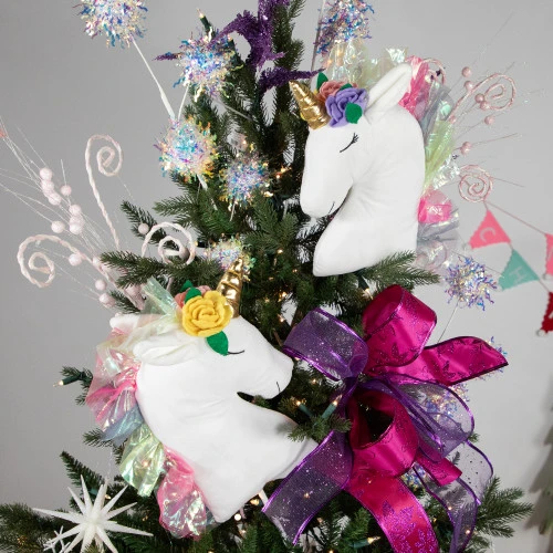 Northlight Plush Rainbow Unicorn Christmas Picks - 24" - Set Of 2 2 Northlight Plush Rainbow Unicorn Christmas Picks - 24" - Set Of 2 - Image 2
