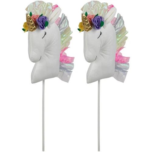 Northlight Plush Rainbow Unicorn Christmas Picks - 24" - Set Of 2 1 Northlight Plush Rainbow Unicorn Christmas Picks - 24" - Set Of 2