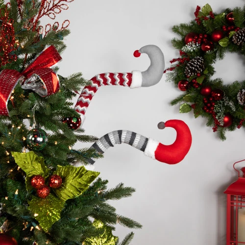 Northlight Set Of 2 Gray And Red Plush Elf Leg Christmas Picks 30" 2 Northlight Set Of 2 Gray And Red Plush Elf Leg Christmas Picks 30" - Image 2