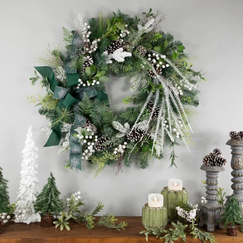 Northlight Real Touch™? Frosted Pinecones And Berries Christmas Wreath - 36" - Unlit 2 Northlight Real Touch™? Frosted Pinecones And Berries Christmas Wreath - 36" - Unlit - Image 2