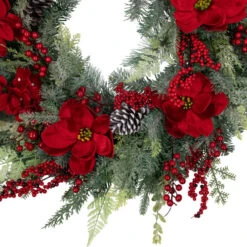 Northlight Real Touch™ Poinsettia And Pinecone Artificial Christmas Wreath - 38" - Unlit -Northlight Sale Store northlight sm95359 02 32092.1704379353