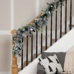 Northlight Flocked Pine With Harlequin Ornaments And Bows Artificial Christmas Garland - 6' X 8" - Unlit