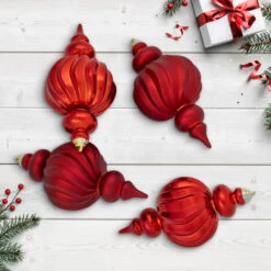 Northlight 2-Finish Commercial Size Finial Shatterproof Christmas Ornaments - 10" - Red - Set Of 4