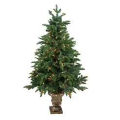 Northlight Real Touch™? Potted Sierra Norway Spruce Slim Artificial Christmas Tree - 4.5' - Clear Lights