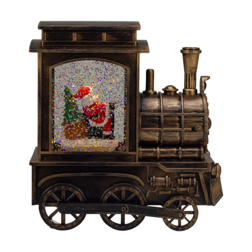 Northlight 6.75" Lighted Black Train Christmas Snow Globe With Santa 4 Northlight 6.75" Lighted Black Train Christmas Snow Globe With Santa - Image 4