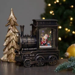 Northlight 6.75" Lighted Black Train Christmas Snow Globe With Santa