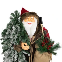 Northlight Standing Woodland Santa Claus With Flocked Alpine Tree Commercial Christmas Figure - 5' -Northlight Sale Store northlight tj38548 05 48672.1693409636