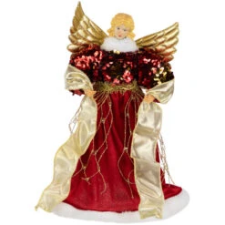 Northlight Metallic And Sequin Angel Christmas Tree Topper - 12" - Red And Gold - Unlit