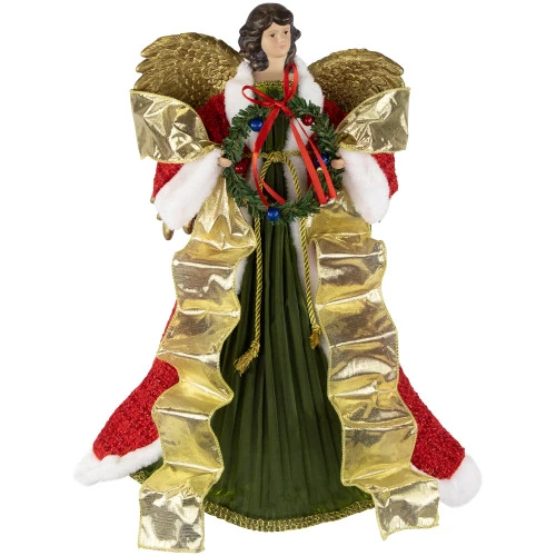 Northlight 18" Red And Green Angel With Wreath Christmas Tree Topper, Unlit 1 Northlight 18" Red And Green Angel With Wreath Christmas Tree Topper, Unlit