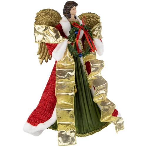 Northlight 18" Red And Green Angel With Wreath Christmas Tree Topper, Unlit 4 Northlight 18" Red And Green Angel With Wreath Christmas Tree Topper, Unlit - Image 4