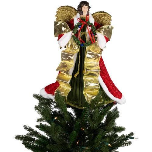 Northlight 18" Red And Green Angel With Wreath Christmas Tree Topper, Unlit 8 Northlight 18" Red And Green Angel With Wreath Christmas Tree Topper, Unlit - Image 8