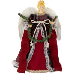 16" Red And Plaid Angel Christmas Tree Topper, Unlit