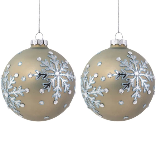 Northlight Set Of 2 Matte Dusty Khaki Glittered Snowflakes Jeweled Glass Christmas Ball Ornaments 4" 1 Northlight Set Of 2 Matte Dusty Khaki Glittered Snowflakes Jeweled Glass Christmas Ball Ornaments 4"