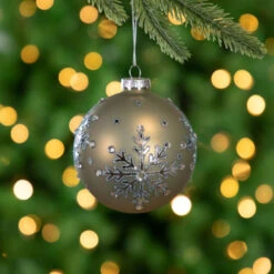 Northlight Set Of 2 Matte Dusty Khaki Glittered Snowflakes Jeweled Glass Christmas Ball Ornaments 4" 6 Northlight Set Of 2 Matte Dusty Khaki Glittered Snowflakes Jeweled Glass Christmas Ball Ornaments 4" -Northlight Sale Store northlight tr95009 styled 86639.1700586252