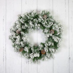 Northlight Snowy Flocked Angel Pine With Pine Cones Artificial Christmas Wreath - 36" - Unlit -Northlight Sale Store northlight v039812c20v03982 woodfloor 58771.1692025708