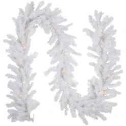Pre-lit Snow White Artificial Christmas Garland - 9' X 12" - Clear Lights