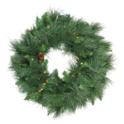 Northlight Pre-Lit White Valley Pine Artificial Christmas Wreath - 24" - Clear Lights