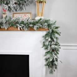 Real Touch™? Flocked Rosemary Emerald Angel Pine Artificial Christmas Garland - 9' X 14" - Unlit -Northlight Sale Store northlight v27389 styled 2 45752.1689863893