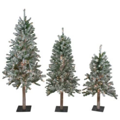 Set Of 3 Pre-Lit Slim Flocked Alpine Artificial Christmas Trees 5' - Clear Lights