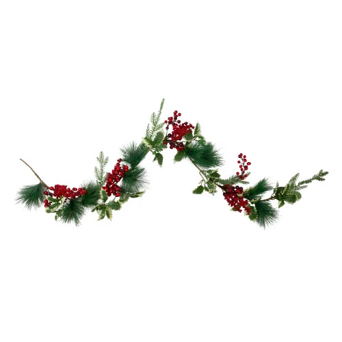 Northlight 5' X 5" Holly And Pine Springs Artificial Christmas Garland - Unlit 1 Northlight 5' X 5" Holly And Pine Springs Artificial Christmas Garland - Unlit