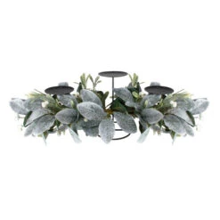 Northlight 32" Iced Leaves And Winter Berries Artificial Christmas Pillar Candle Holder