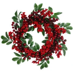 Northlight Red Berries And Two-Tone Green Leaves Artificial Christmas Wreath - 18-Inch, Unlit