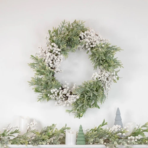 Northlight 5' X 10" White Berry And Frosted Pine Christmas Garland, Unlit 2 Northlight 5' X 10" White Berry And Frosted Pine Christmas Garland, Unlit - Image 2