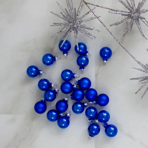 24ct Blue Glass 2-Finish Christmas Ball Ornaments 1" (25.25mm) 2 24ct Blue Glass 2-Finish Christmas Ball Ornaments 1" (25.25mm) - Image 2