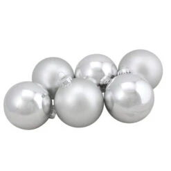 6ct Silver Shiny And Matte Christmas Ball Ornaments 3.25" (80mm)