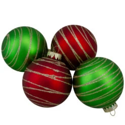 4ct Glass Red And Green Matte Christmas Ball Ornaments 3.25-Inch (80mm)