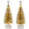 Northlight LED Lighted Mini Bottle Brush Pine Christmas Village Trees - Gold Finish - Set Of 2