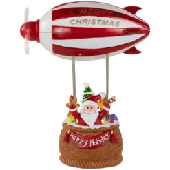 Musical And Animated Blimp And Santa Christmas Decoration - 8.5" - Red And White