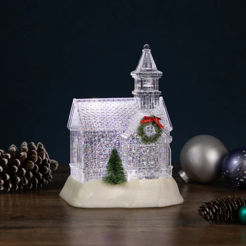 LED Lighted Icy Crystal Glitter Snow Globe Christmas House - 9" 2 LED Lighted Icy Crystal Glitter Snow Globe Christmas House - 9" - Image 2