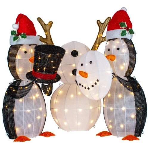 LED Lighted Penguins Building Snowman Outdoor Christmas Decoration - 35" - Set Of 3 3 LED Lighted Penguins Building Snowman Outdoor Christmas Decoration - 35" - Set Of 3 - Image 3