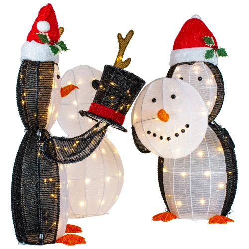 LED Lighted Penguins Building Snowman Outdoor Christmas Decoration - 35" - Set Of 3 6 LED Lighted Penguins Building Snowman Outdoor Christmas Decoration - 35" - Set Of 3 - Image 6