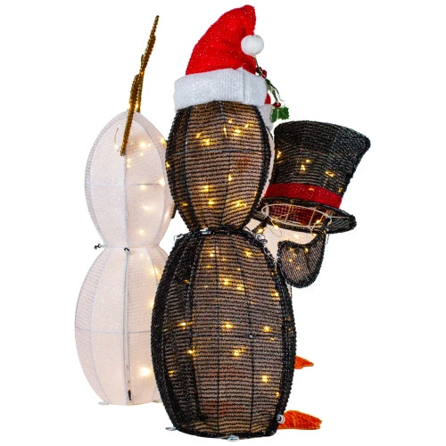 LED Lighted Penguins Building Snowman Outdoor Christmas Decoration - 35" - Set Of 3 4 LED Lighted Penguins Building Snowman Outdoor Christmas Decoration - 35" - Set Of 3 - Image 4