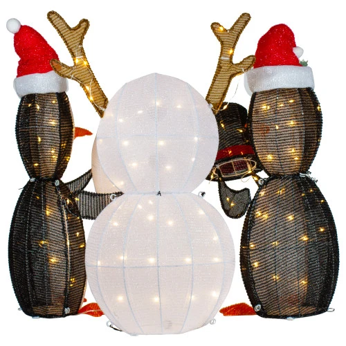 LED Lighted Penguins Building Snowman Outdoor Christmas Decoration - 35" - Set Of 3 5 LED Lighted Penguins Building Snowman Outdoor Christmas Decoration - 35" - Set Of 3 - Image 5