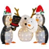 LED Lighted Penguins Building Snowman Outdoor Christmas Decoration - 35" - Set Of 3