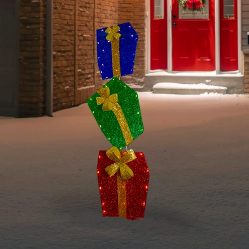 Northlight LED Lighted Stacked Tinsel Gift Boxes Outdoor Christmas Decoration - 48" - Warm White 2 Northlight LED Lighted Stacked Tinsel Gift Boxes Outdoor Christmas Decoration - 48" - Warm White - Image 2