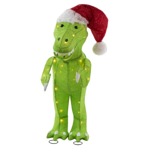 Northlight LED Lighted Tinsel Santa T-Rex Dinosaur Outdoor Christmas Decoration - 30" - Warm White 5 Northlight LED Lighted Tinsel Santa T-Rex Dinosaur Outdoor Christmas Decoration - 30" - Warm White - Image 5