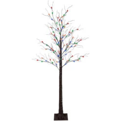 Northlight 6' Brown LED Lighted Frosted Christmas Twig Tree - Multi-Color Lights